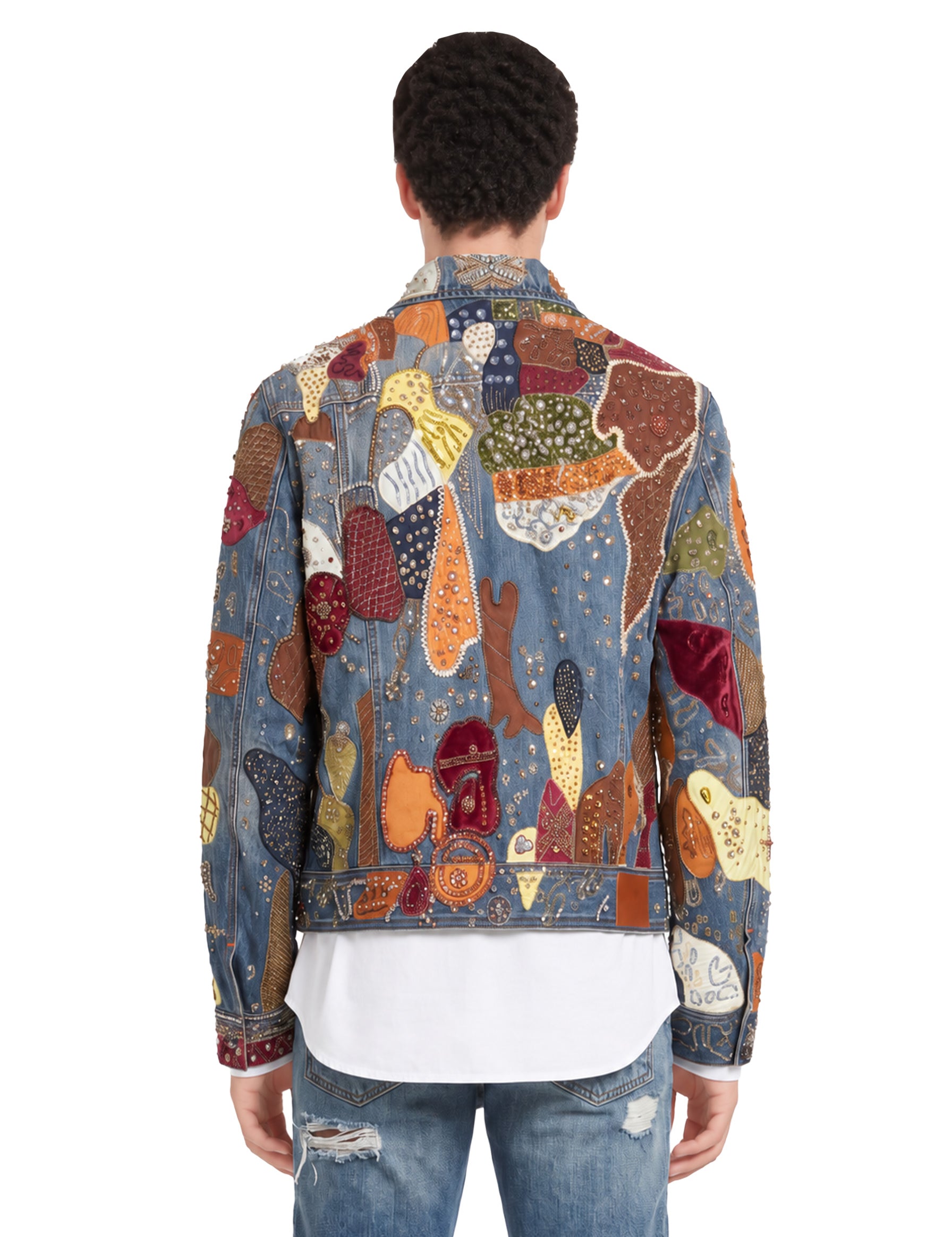 Giacca trucker decorata multicolor<BR/> 