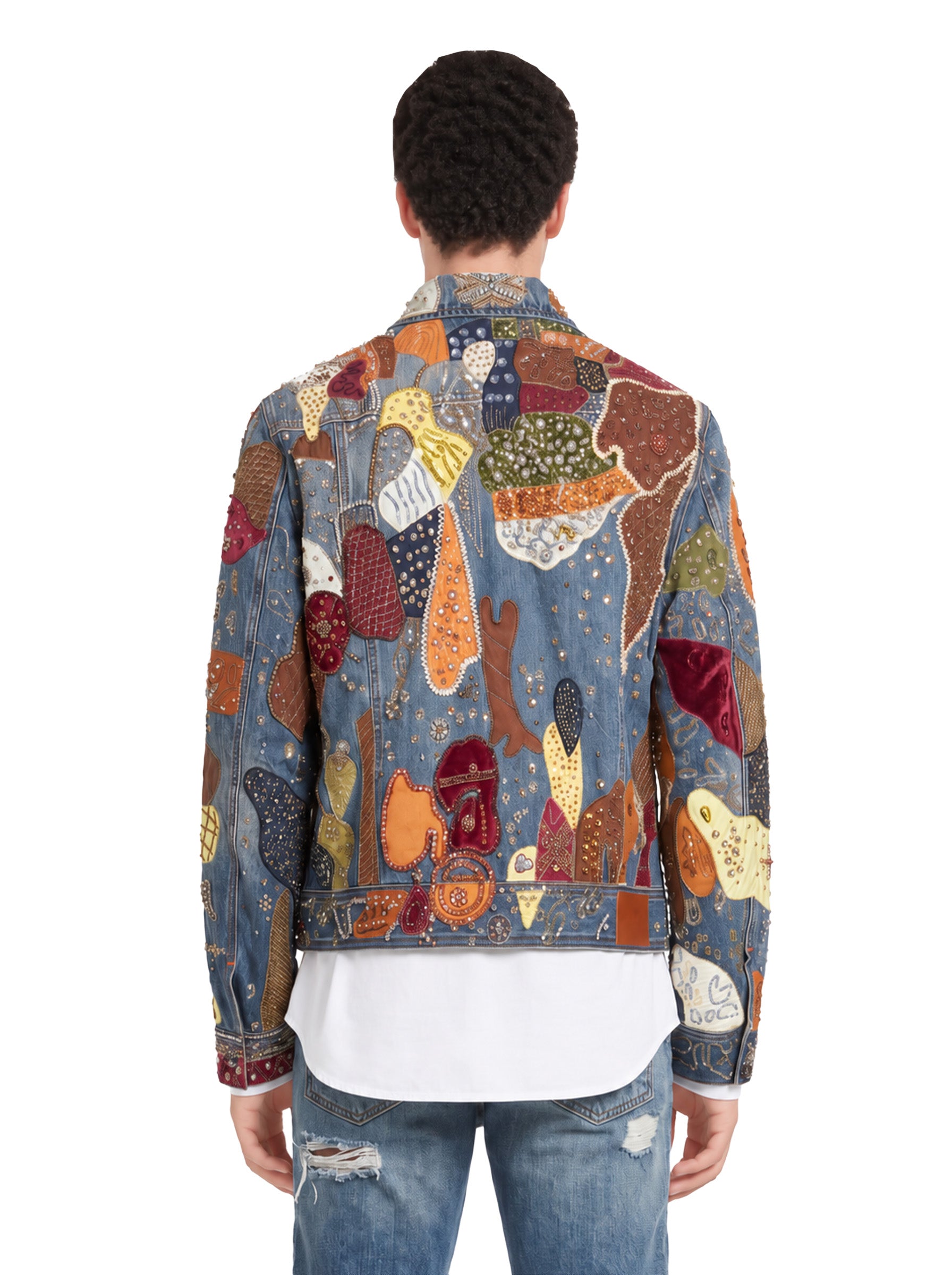Giacca trucker decorata multicolor<BR/> 