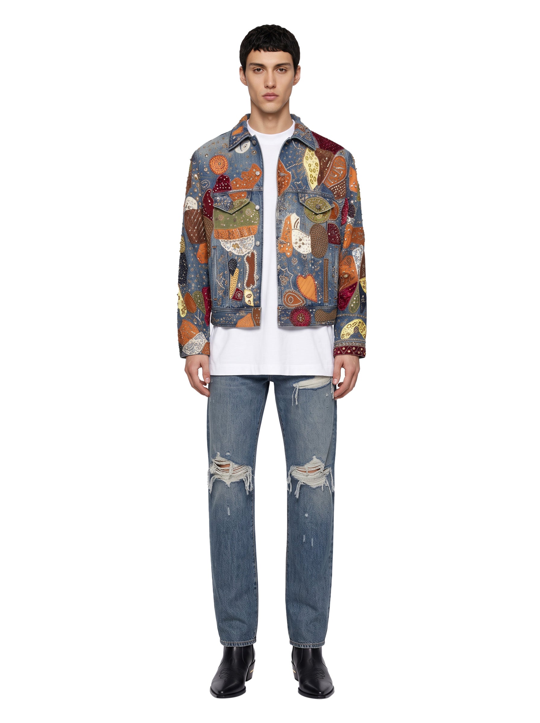 Giacca trucker decorata multicolor<BR/> 