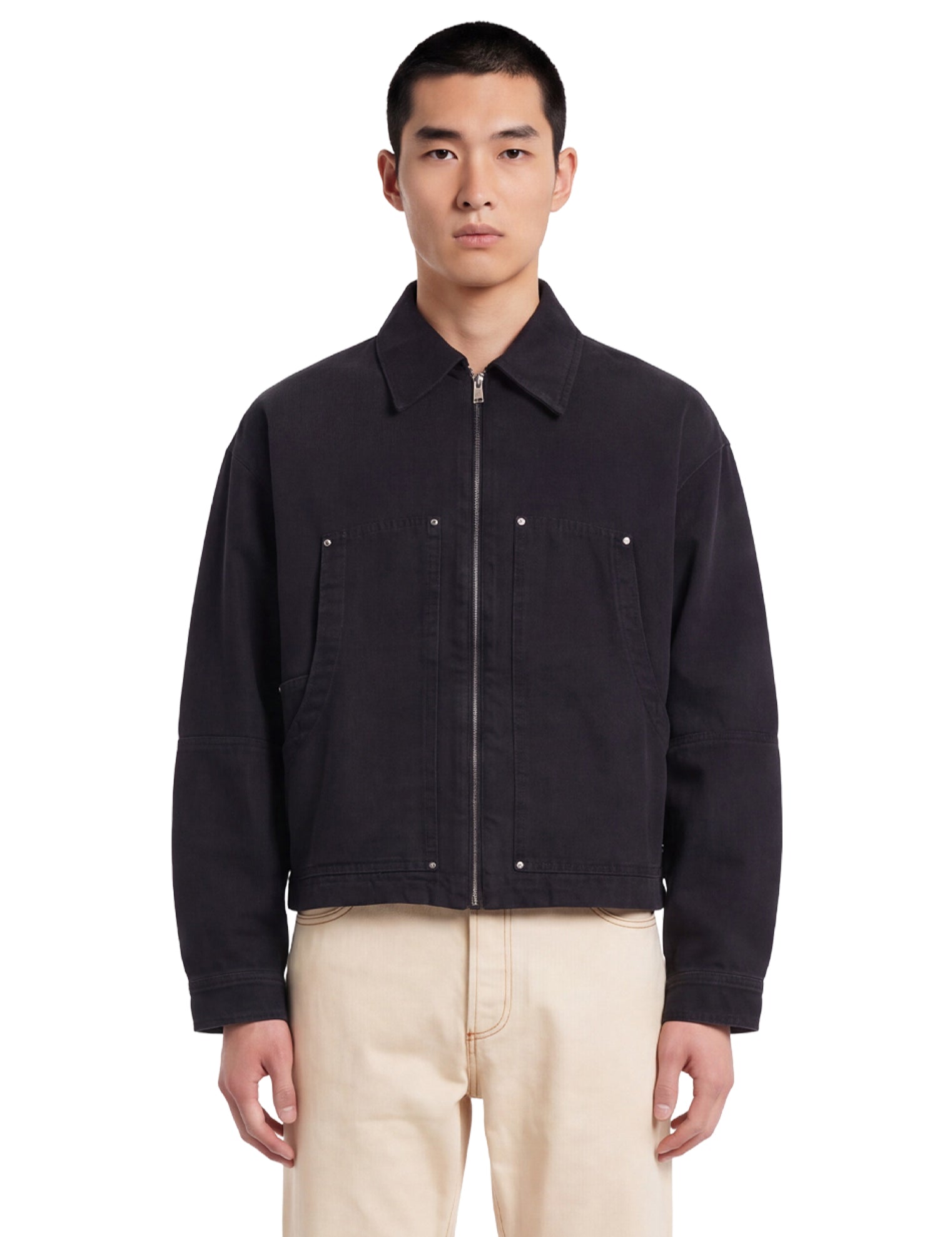 Giacca in denim con zip in nero 