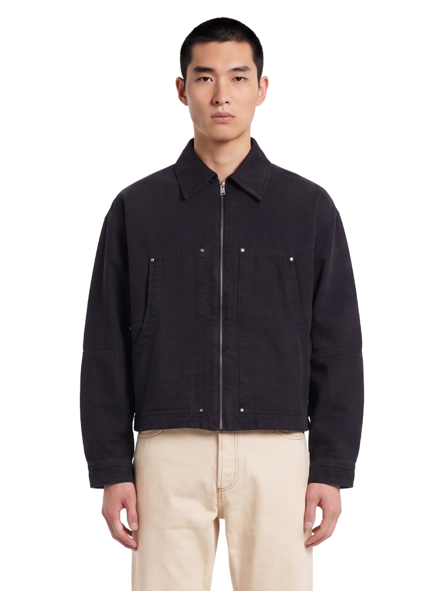 Giacca in denim con zip in nero 