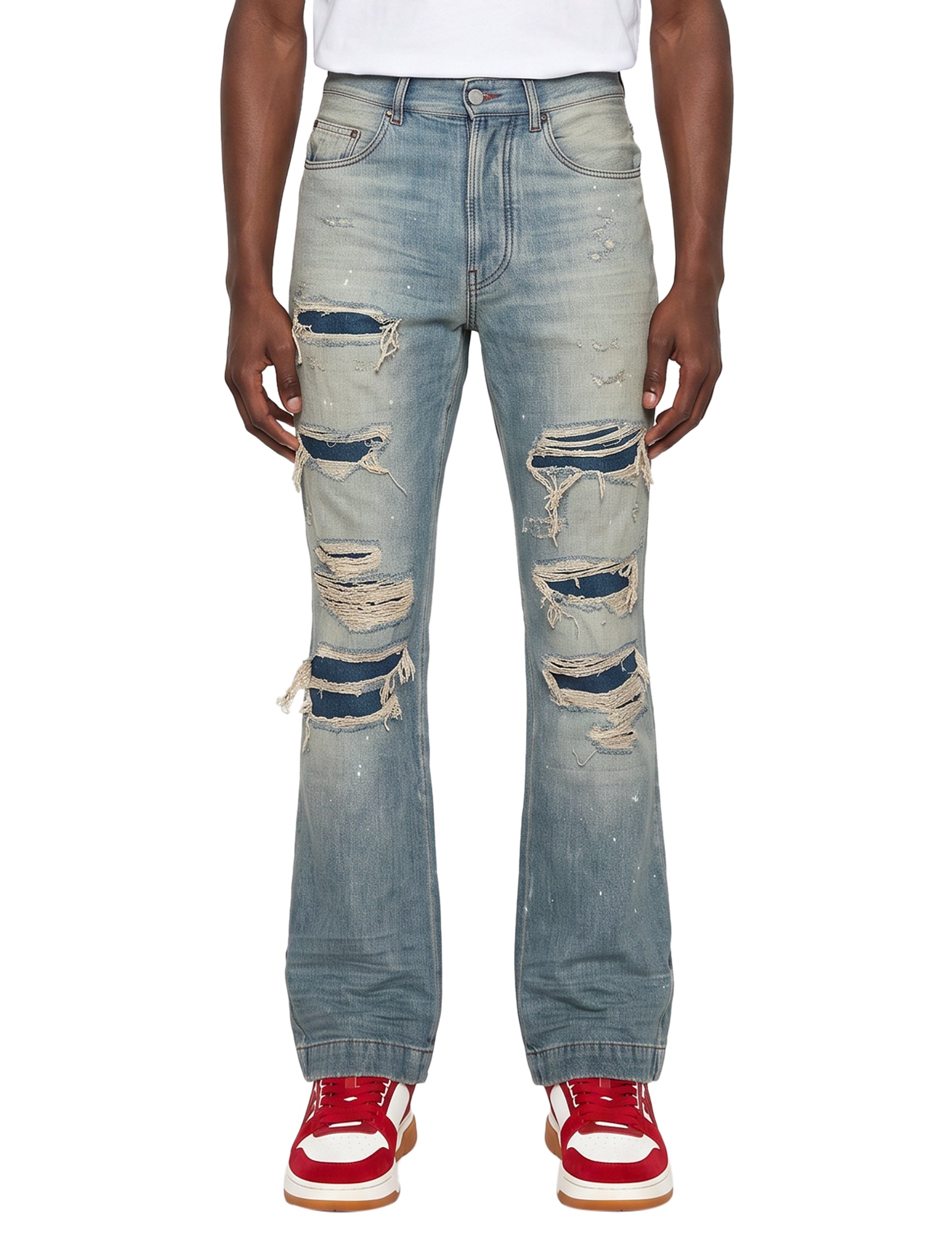 Jeans Destroyed Flare in blu 