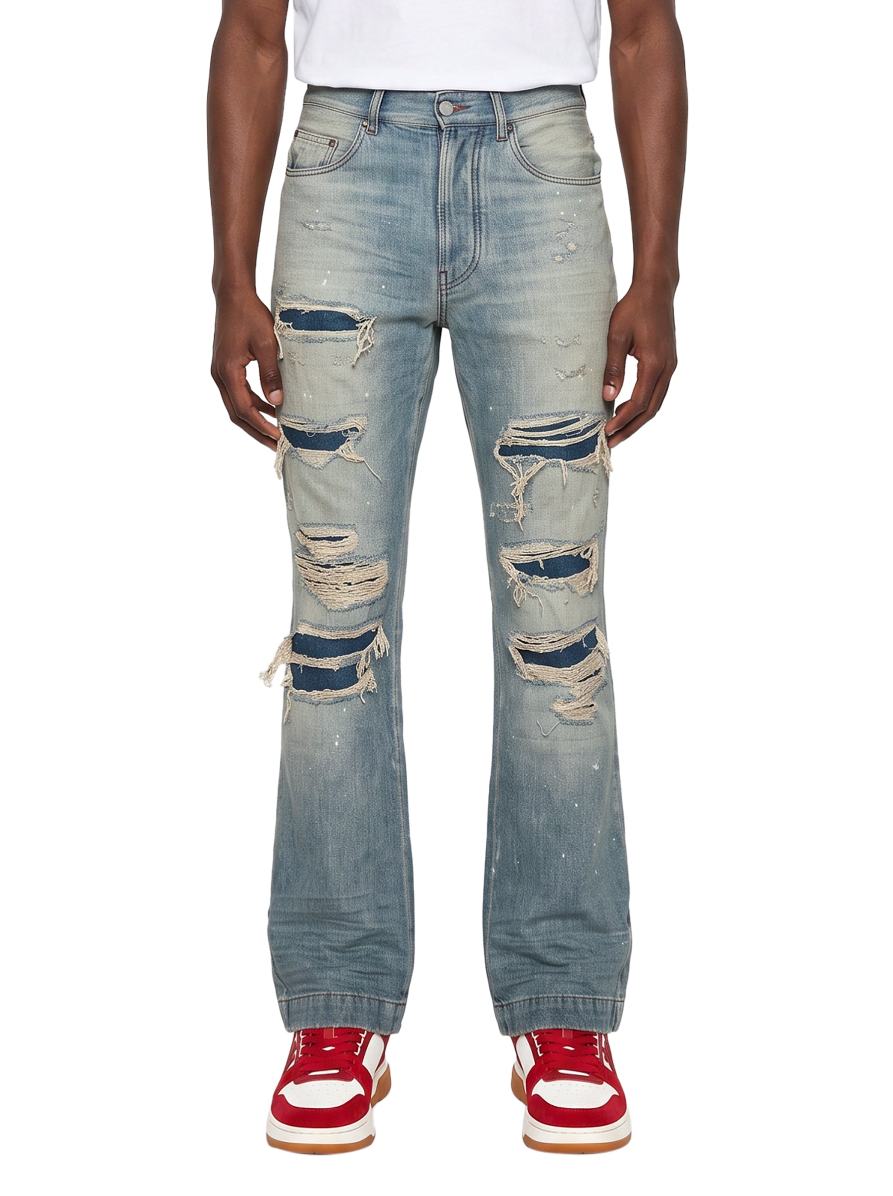 Jeans Destroyed Flare in blu 
