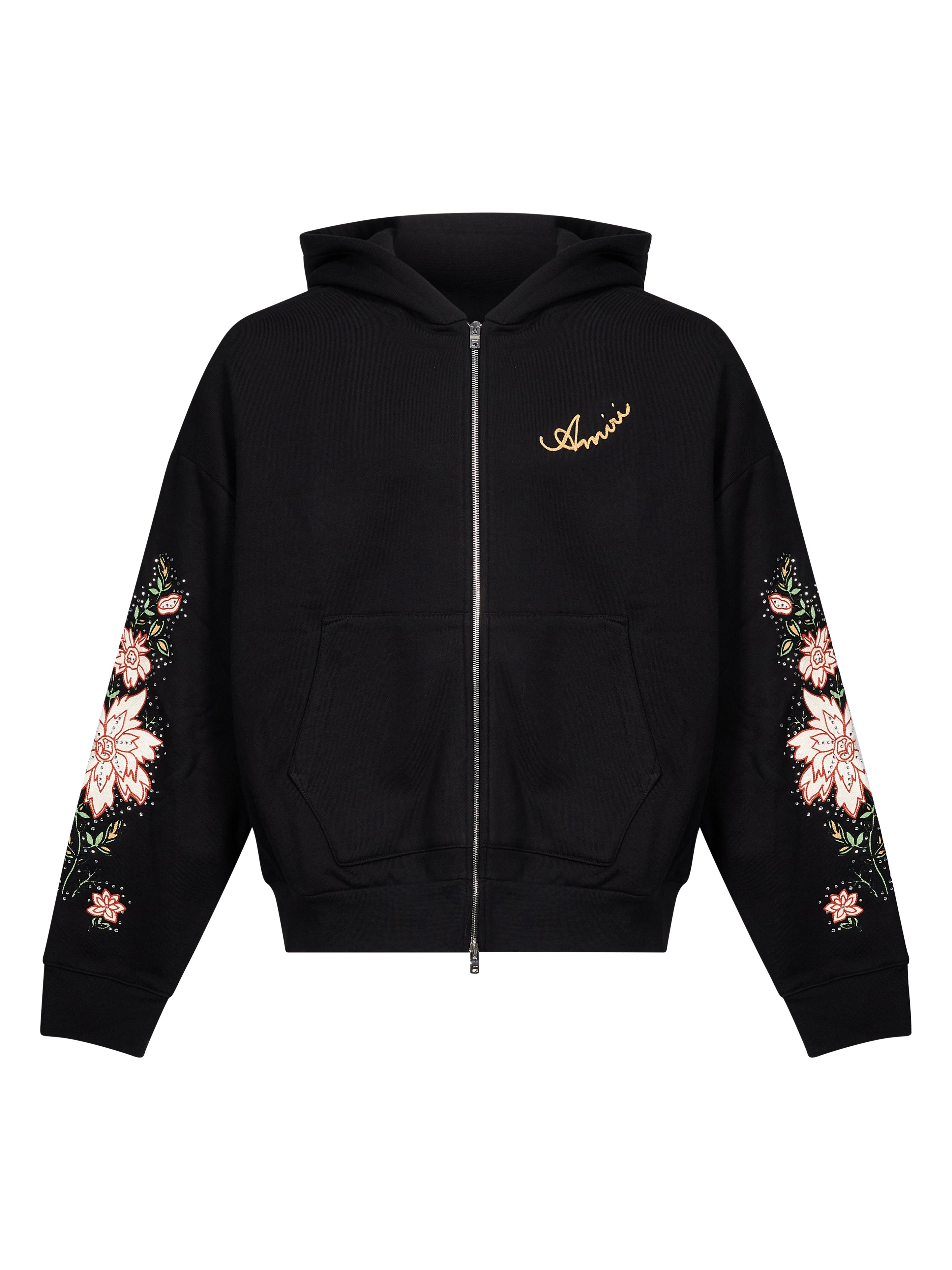 Felpa con fiori ricamati in nero 