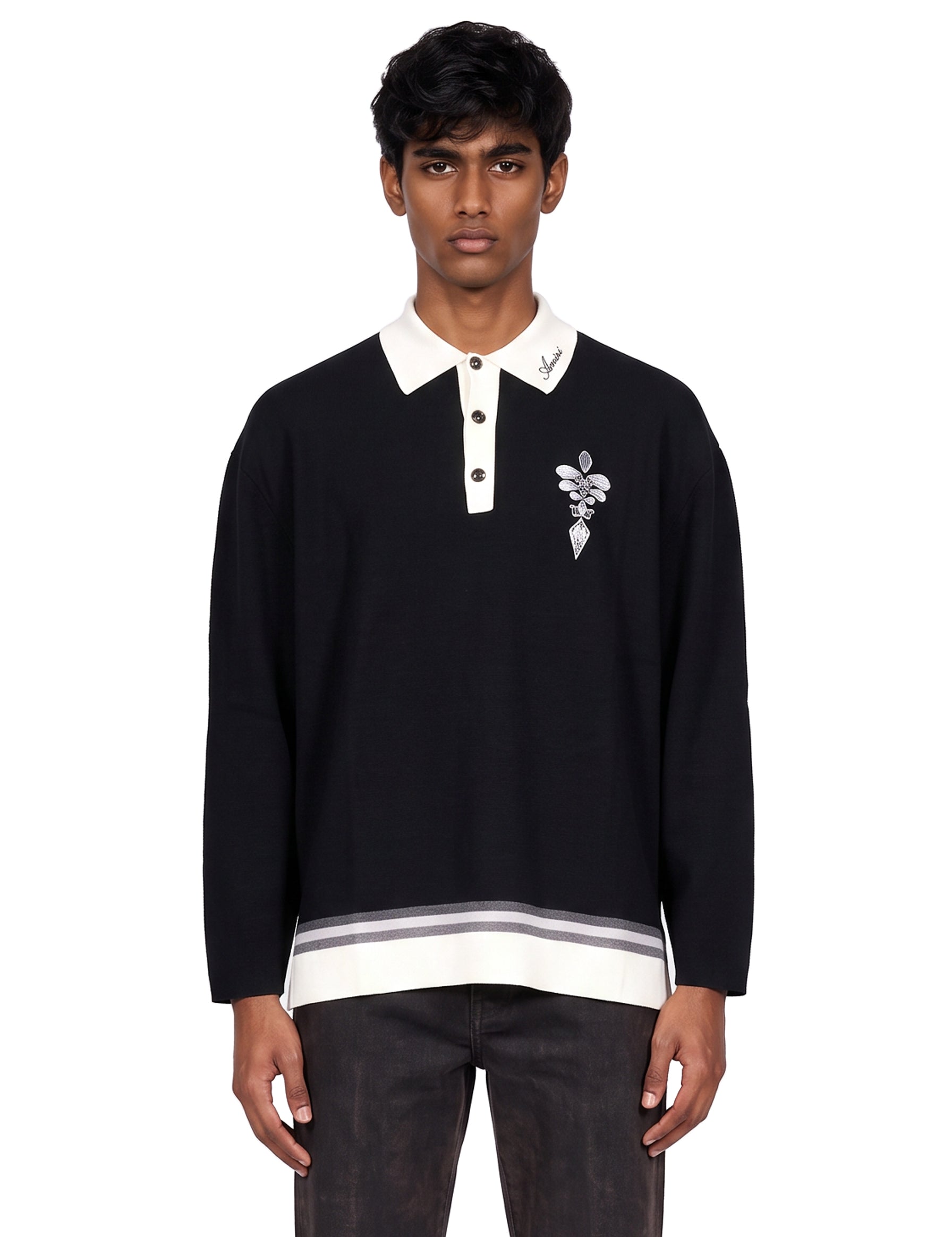 Polo Lasso in maglia nero e bianco 