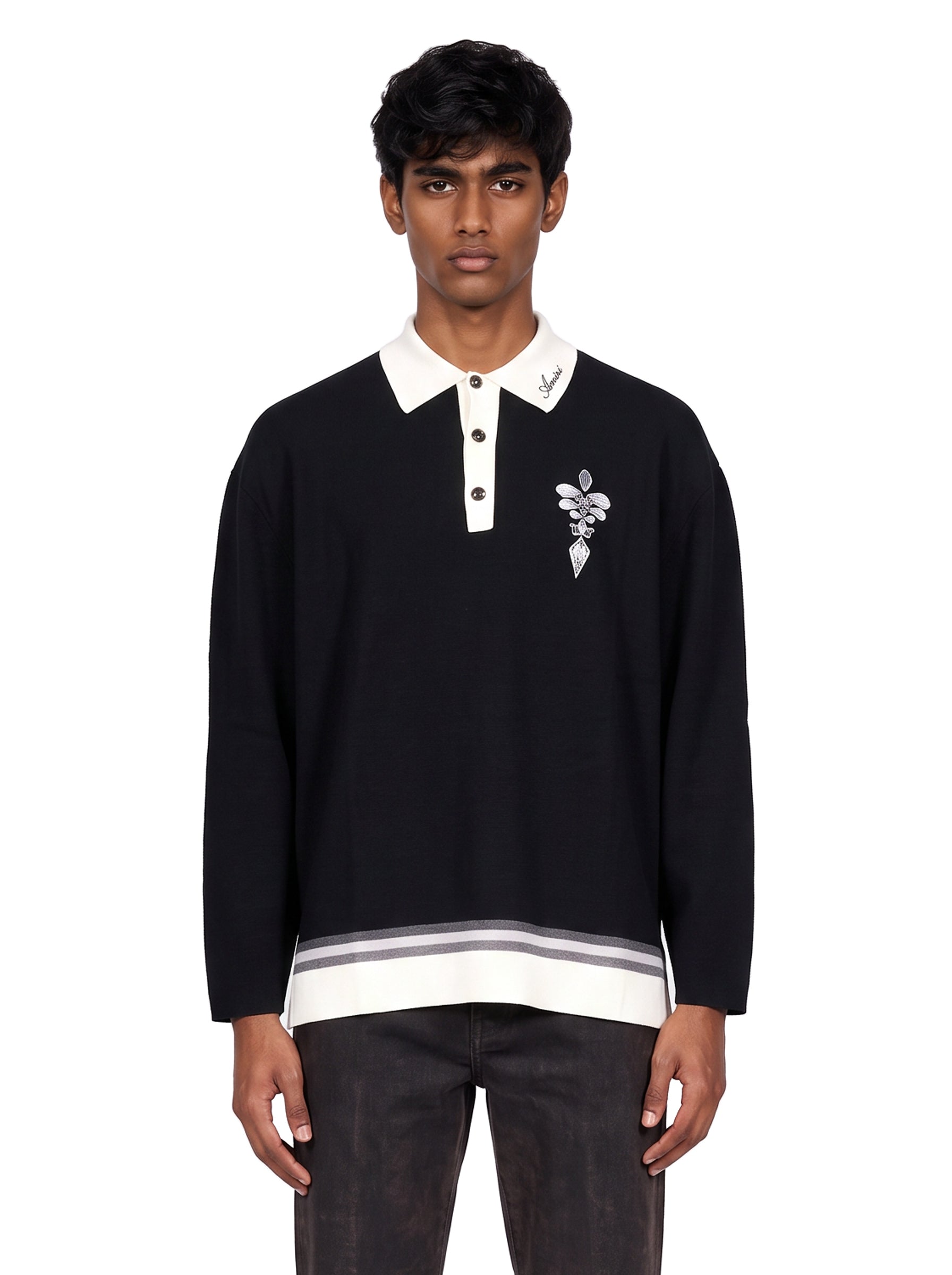 Polo Lasso in maglia nero e bianco 