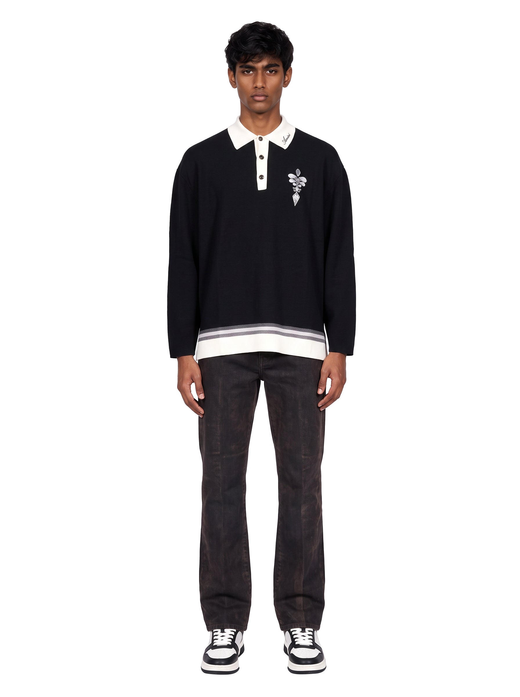Polo Lasso in maglia nero e bianco 