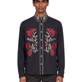 Camicia con fiori ricamati in nero 