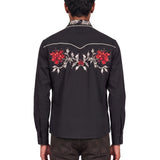 Camicia con fiori ricamati in nero 