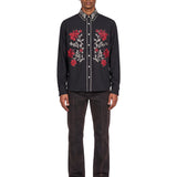 Camicia con fiori ricamati in nero 