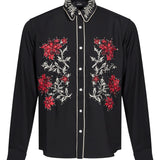 Camicia con fiori ricamati in nero 