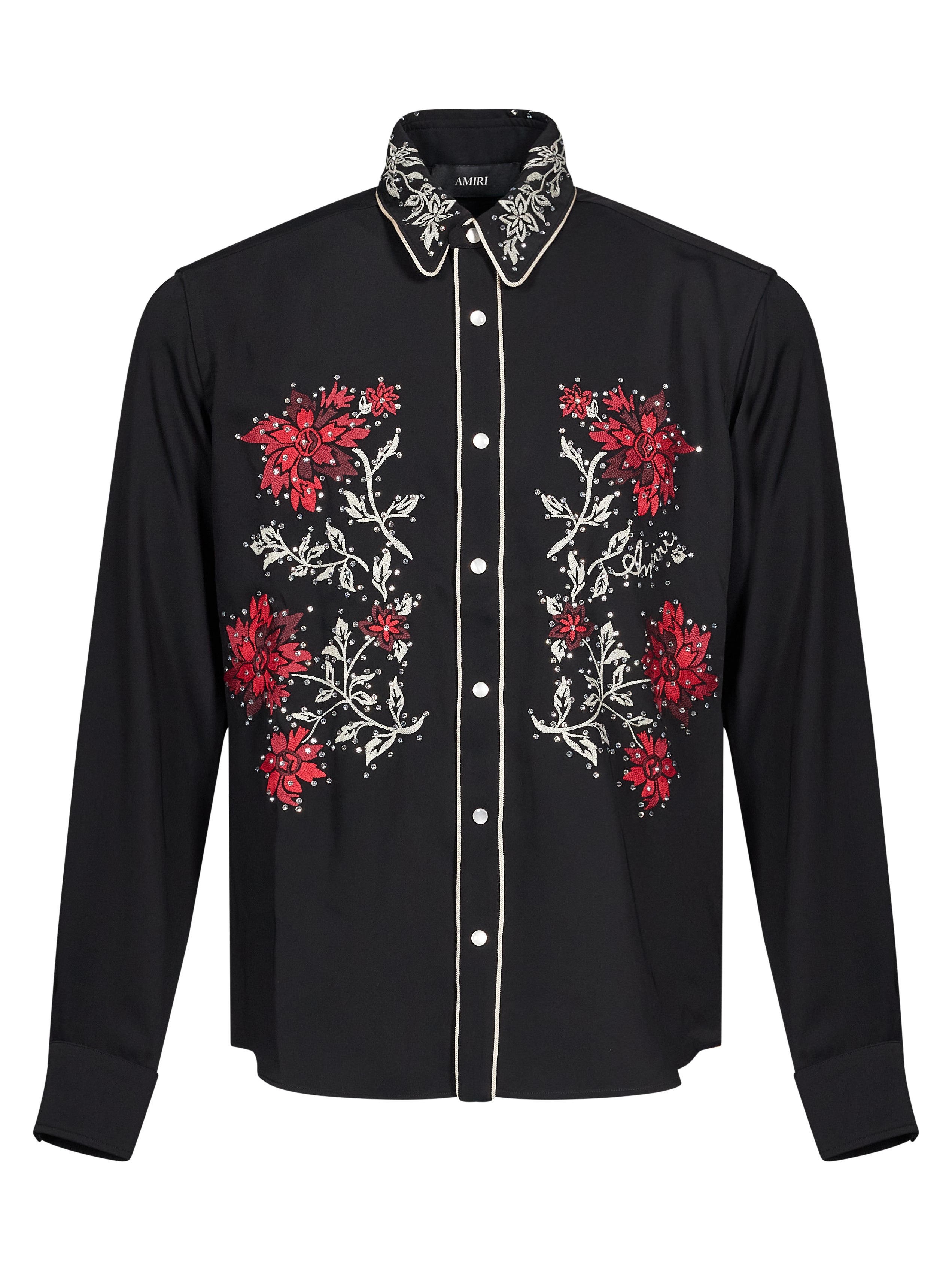 Camicia con fiori ricamati in nero 