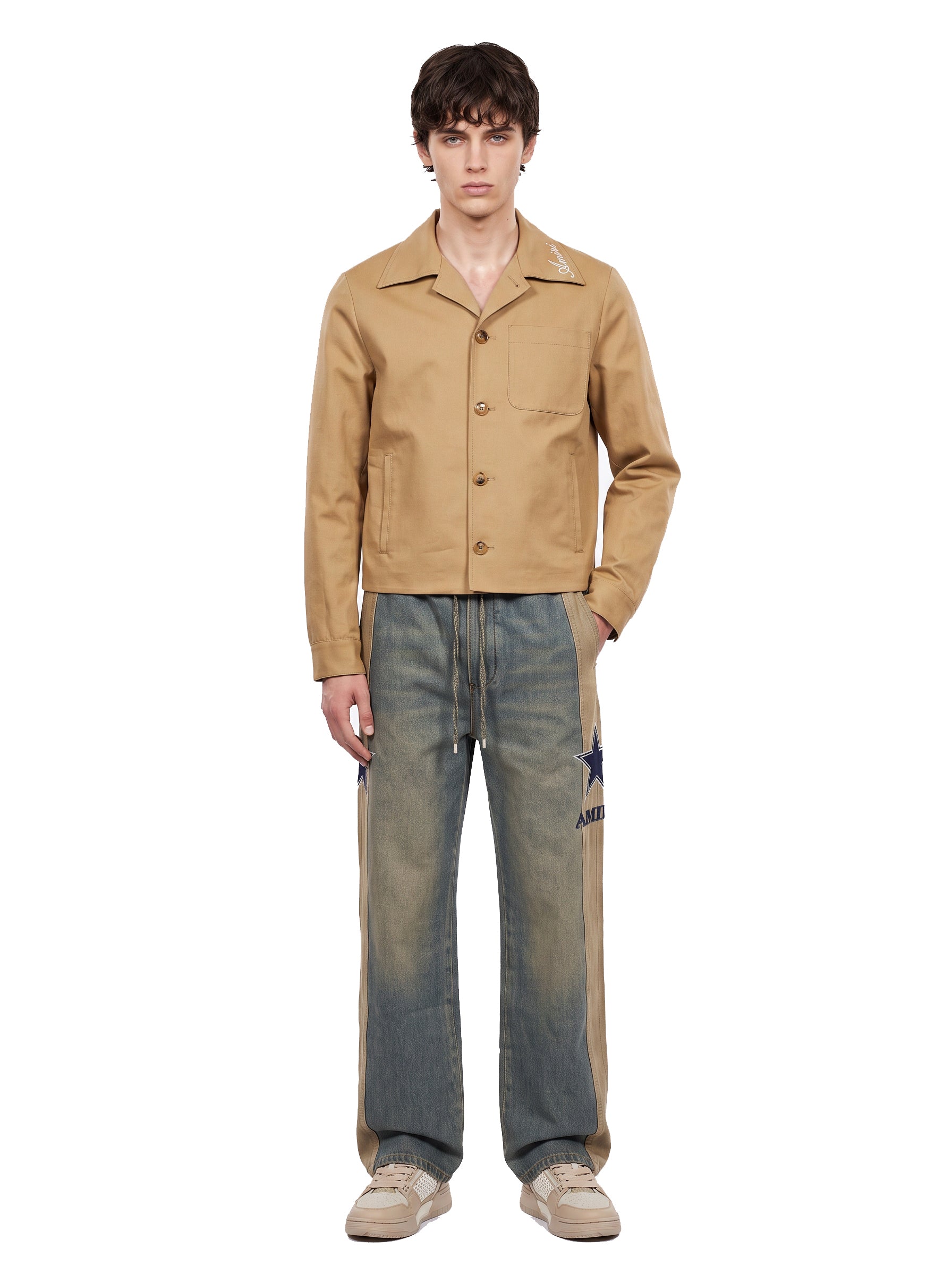 Giacca-camicia con logo in beige 