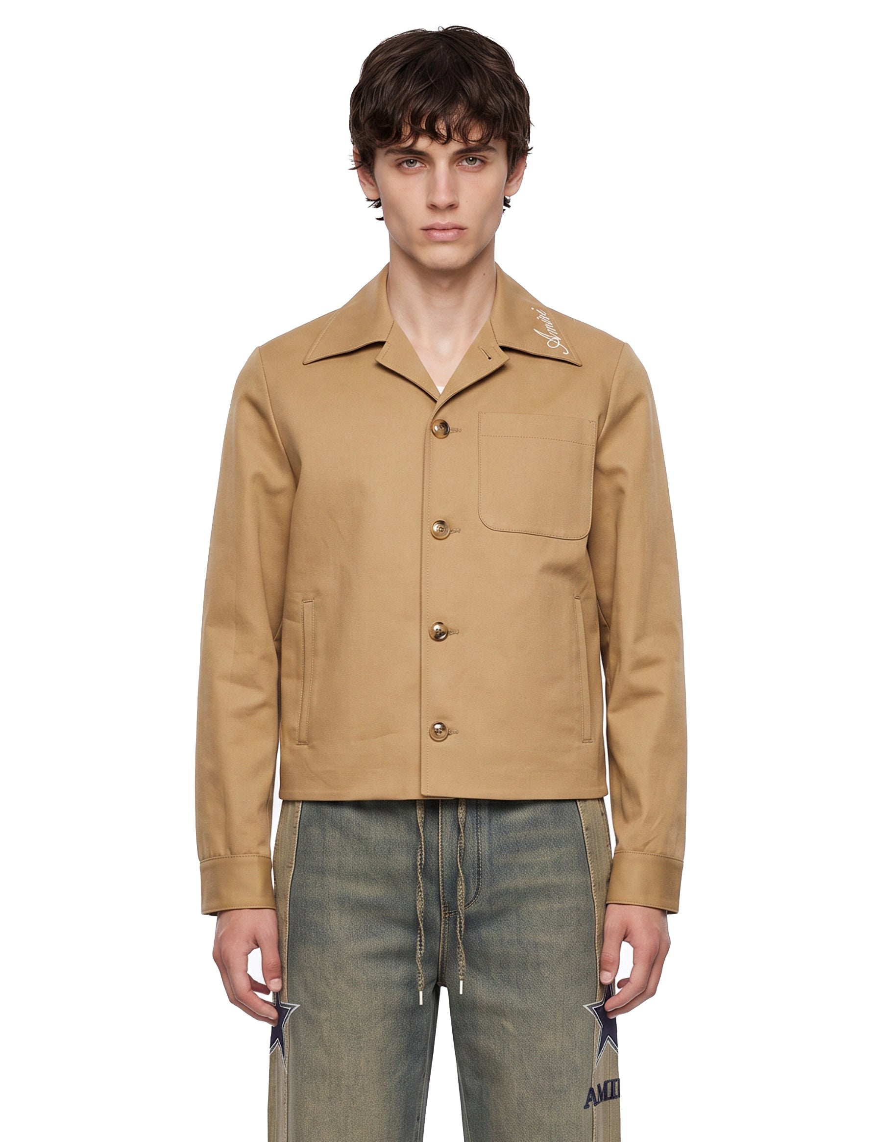 Giacca-camicia con logo in beige 