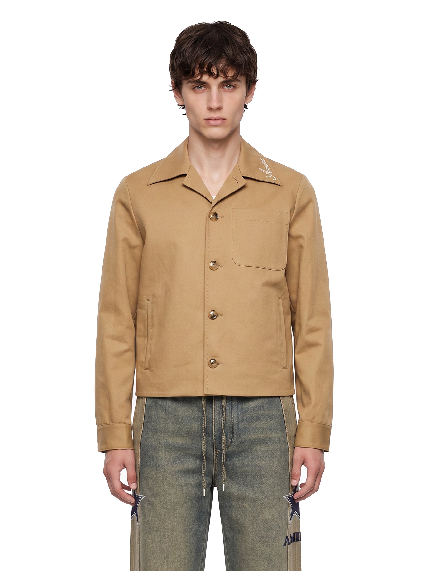 Giacca-camicia con logo in beige 