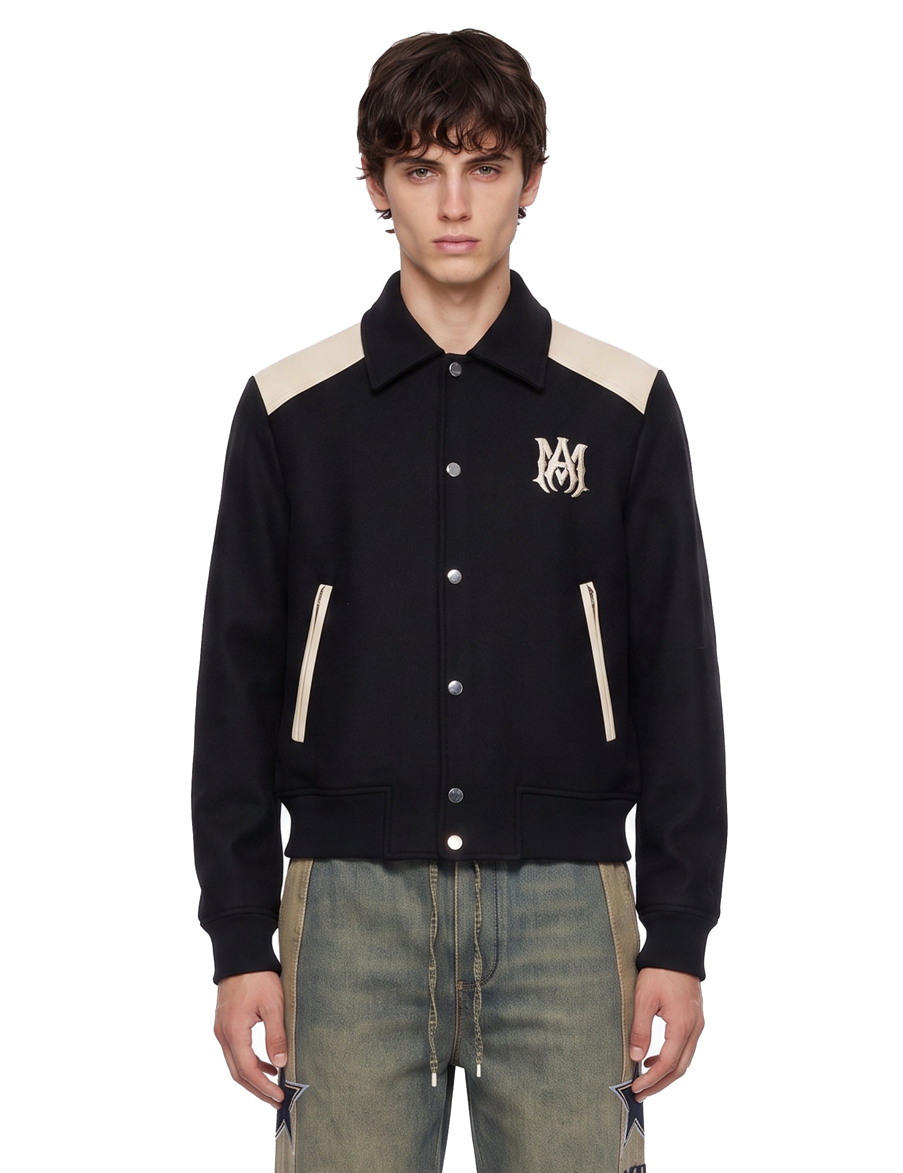 Giacca Varsity con ricamo in nero 