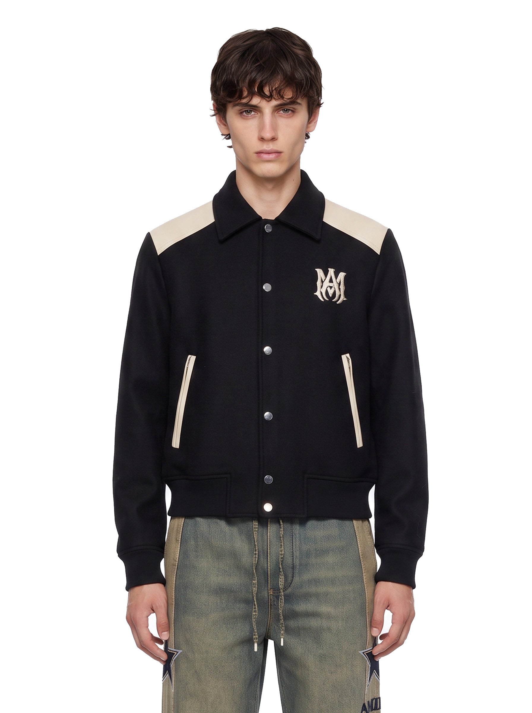 Giacca Varsity con ricamo in nero 