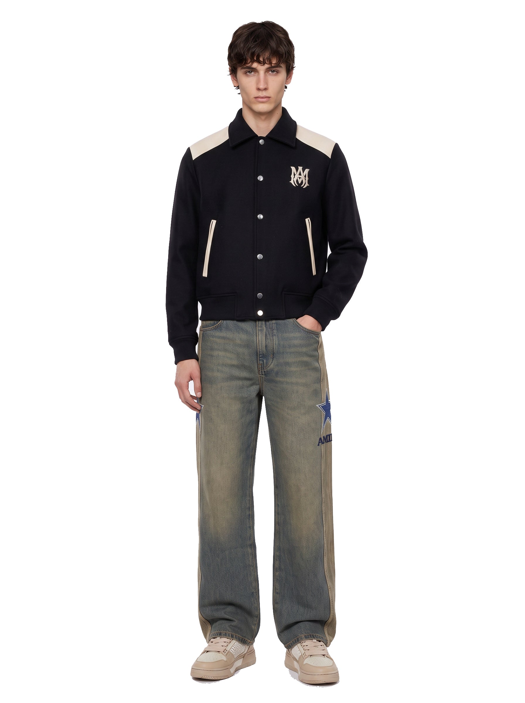 Giacca Varsity con ricamo in nero 