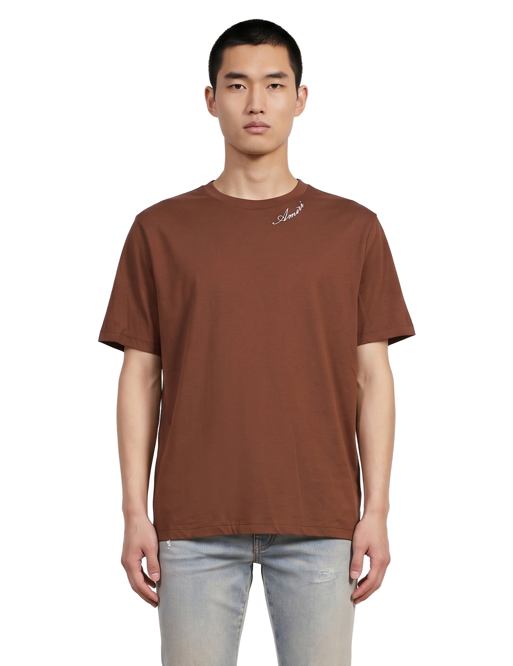 T-shirt a maniche corte con logo  in marrone 