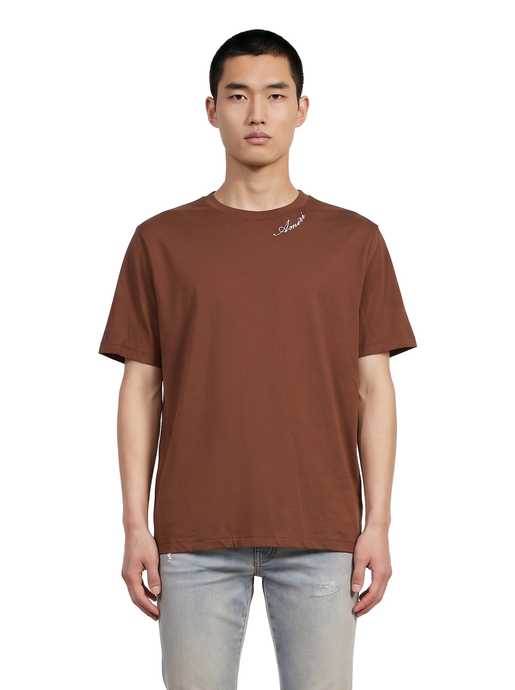 T-shirt a maniche corte con logo  in marrone 