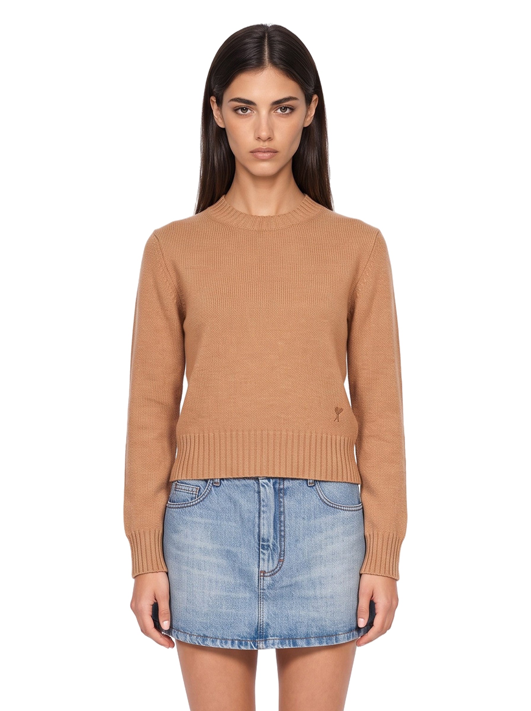 Maglione girocollo con ricamo a cuore in marrone 