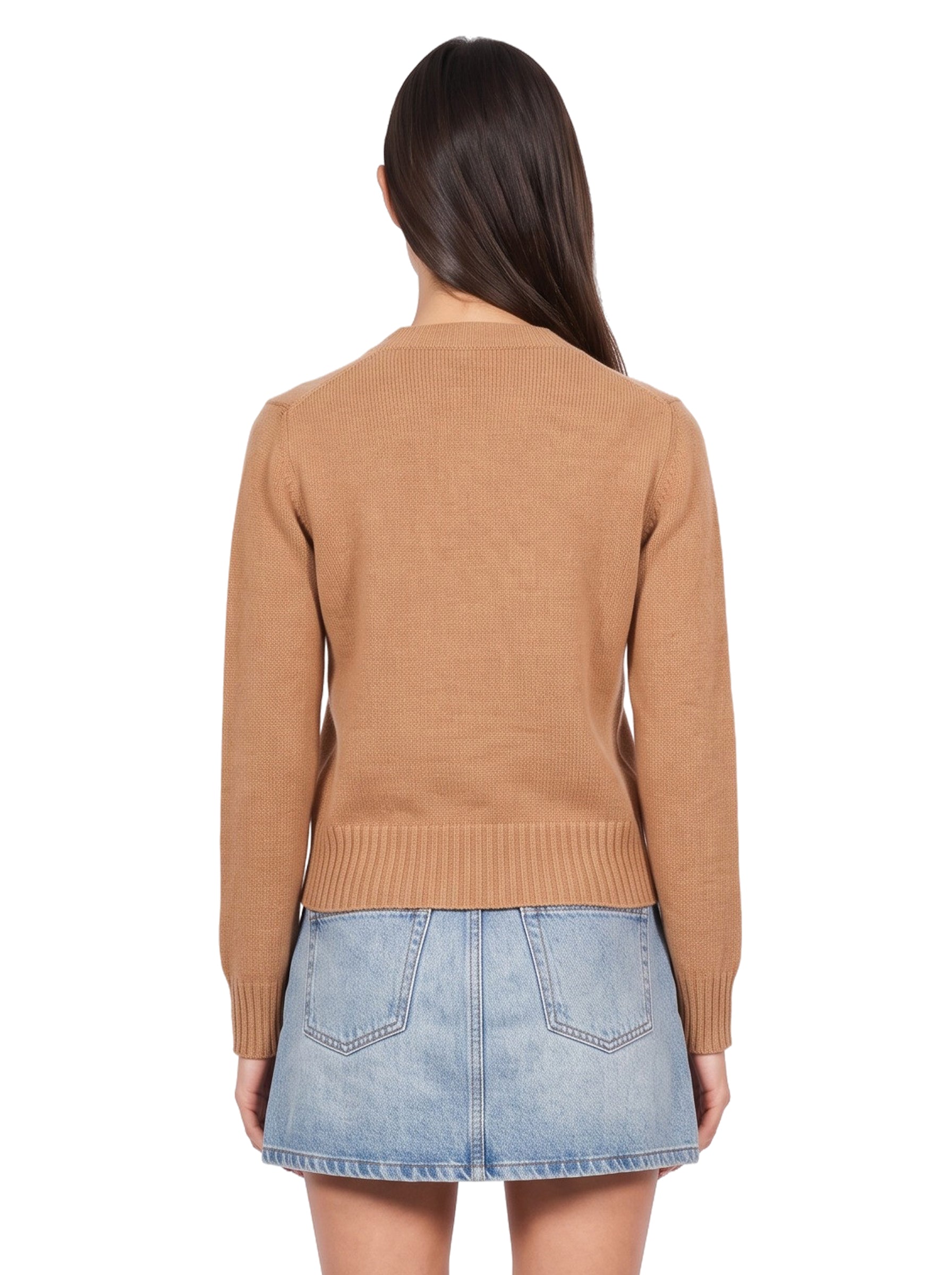 Maglione girocollo con ricamo a cuore in marrone 