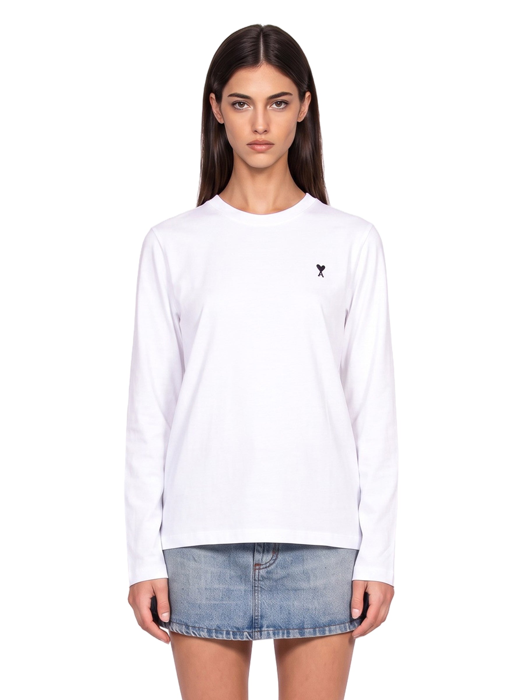 T-shirt a manica lunga con ricamo in bianco 