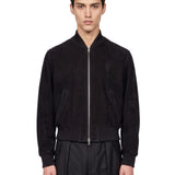 Giacca con zip in pelle scamosciata nera 