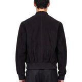 Giacca con zip in pelle scamosciata nera 