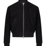 Giacca con zip in pelle scamosciata nera 