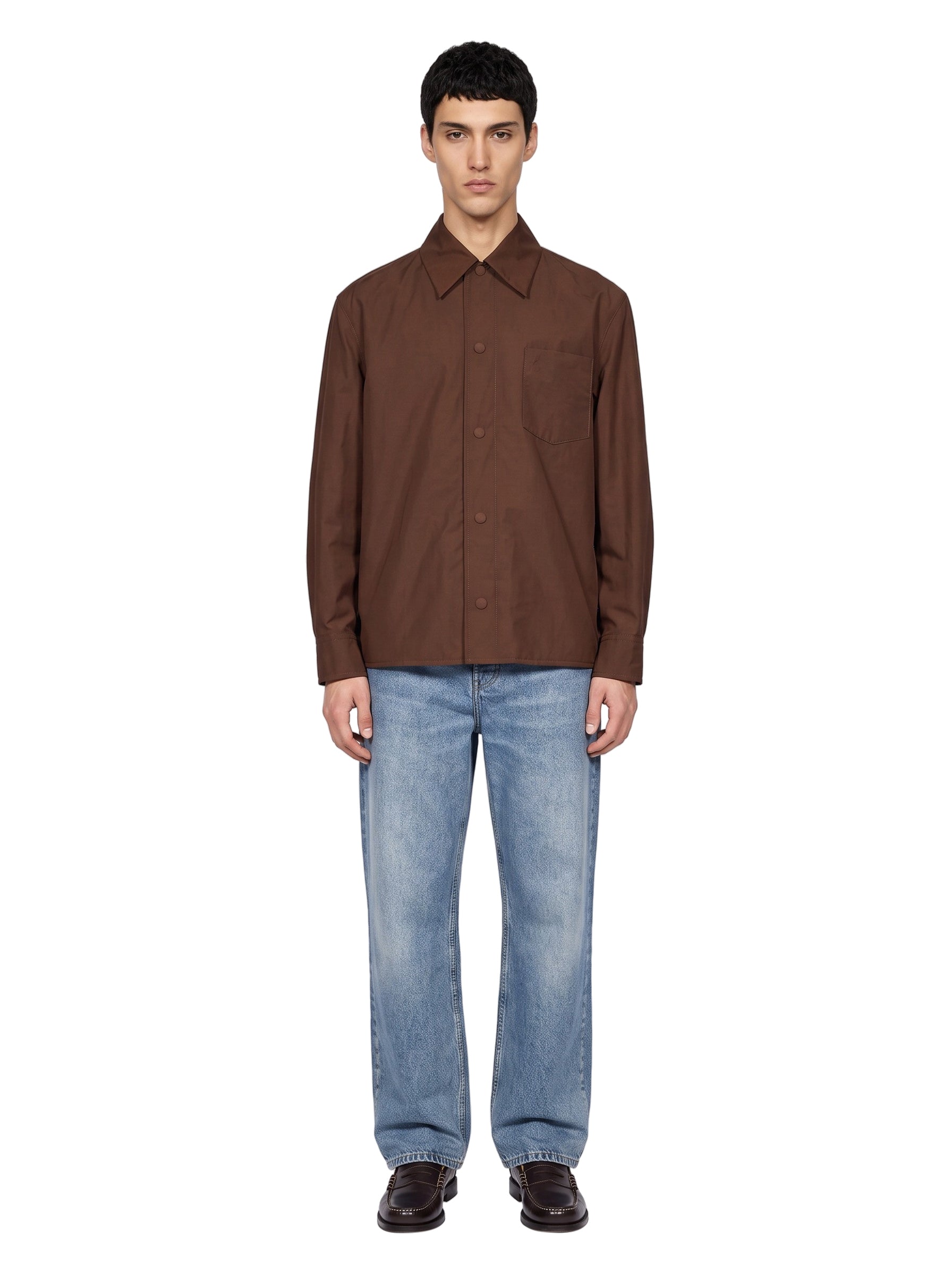 Giacca camicia imbottita in marrone 