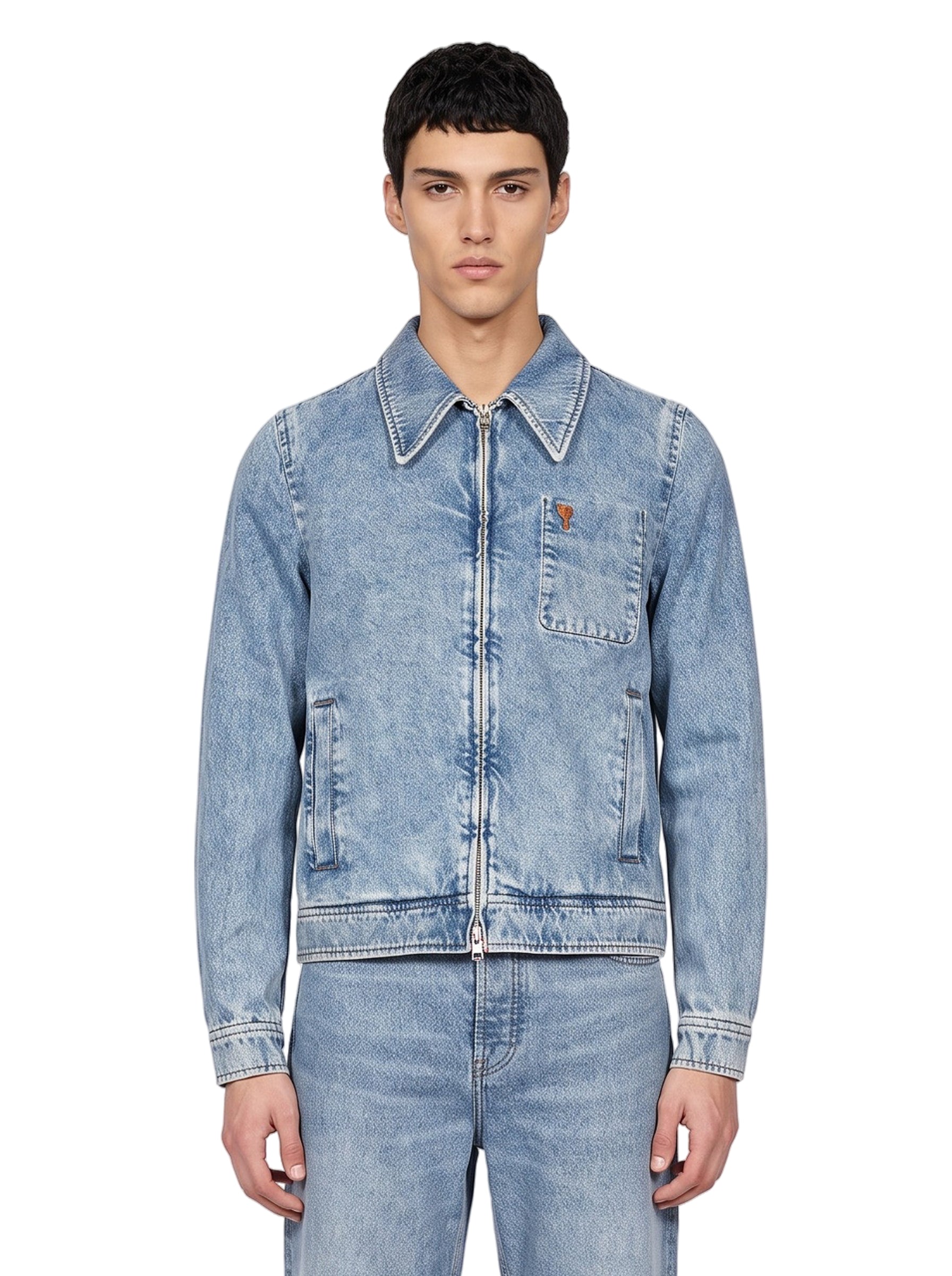Giacca con zip in denim blu 