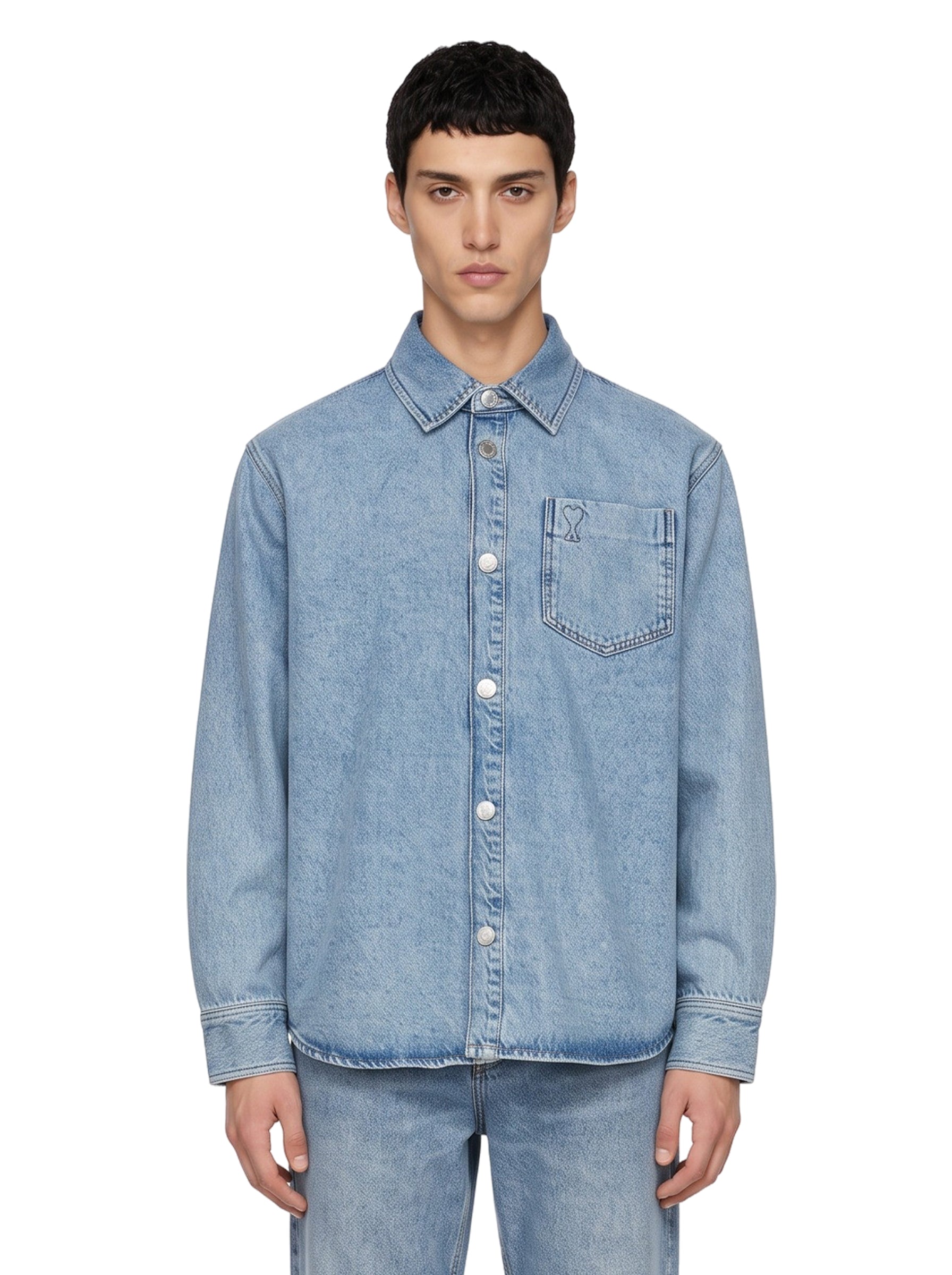Giacca camicia in cotone blu 