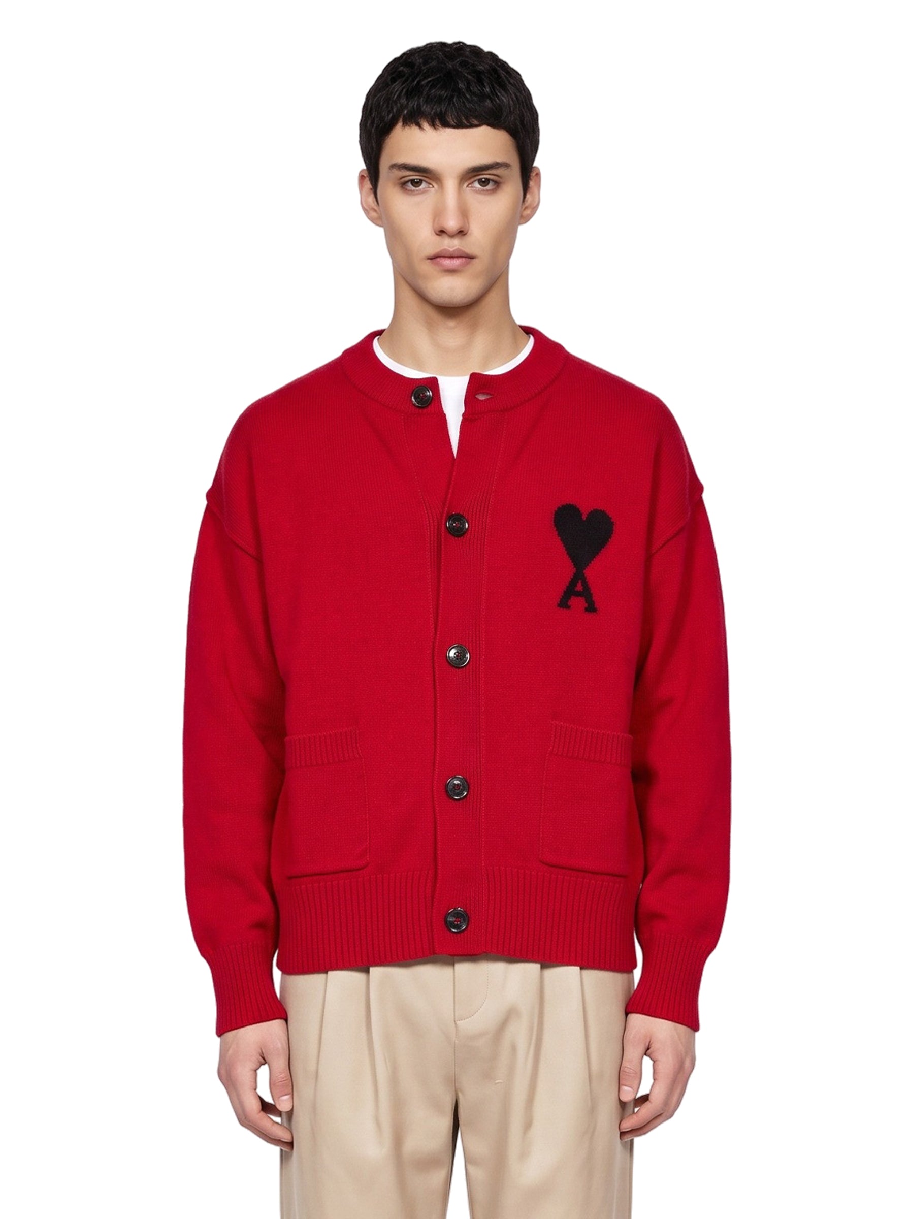 Cardigan girocollo in lana rosso 