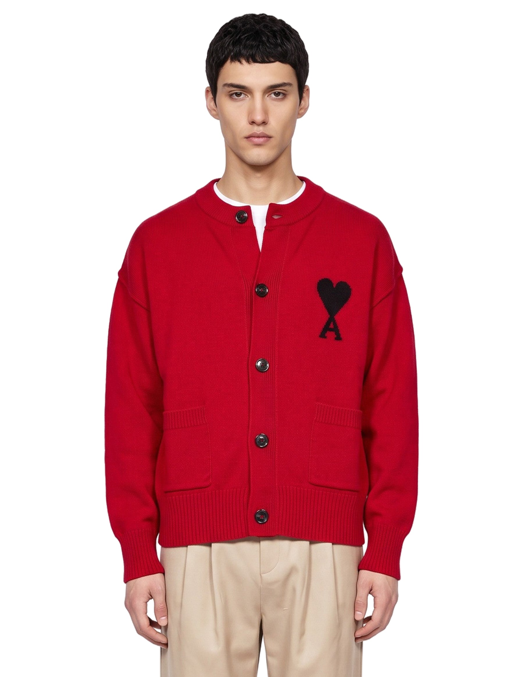 Cardigan girocollo in rosso 