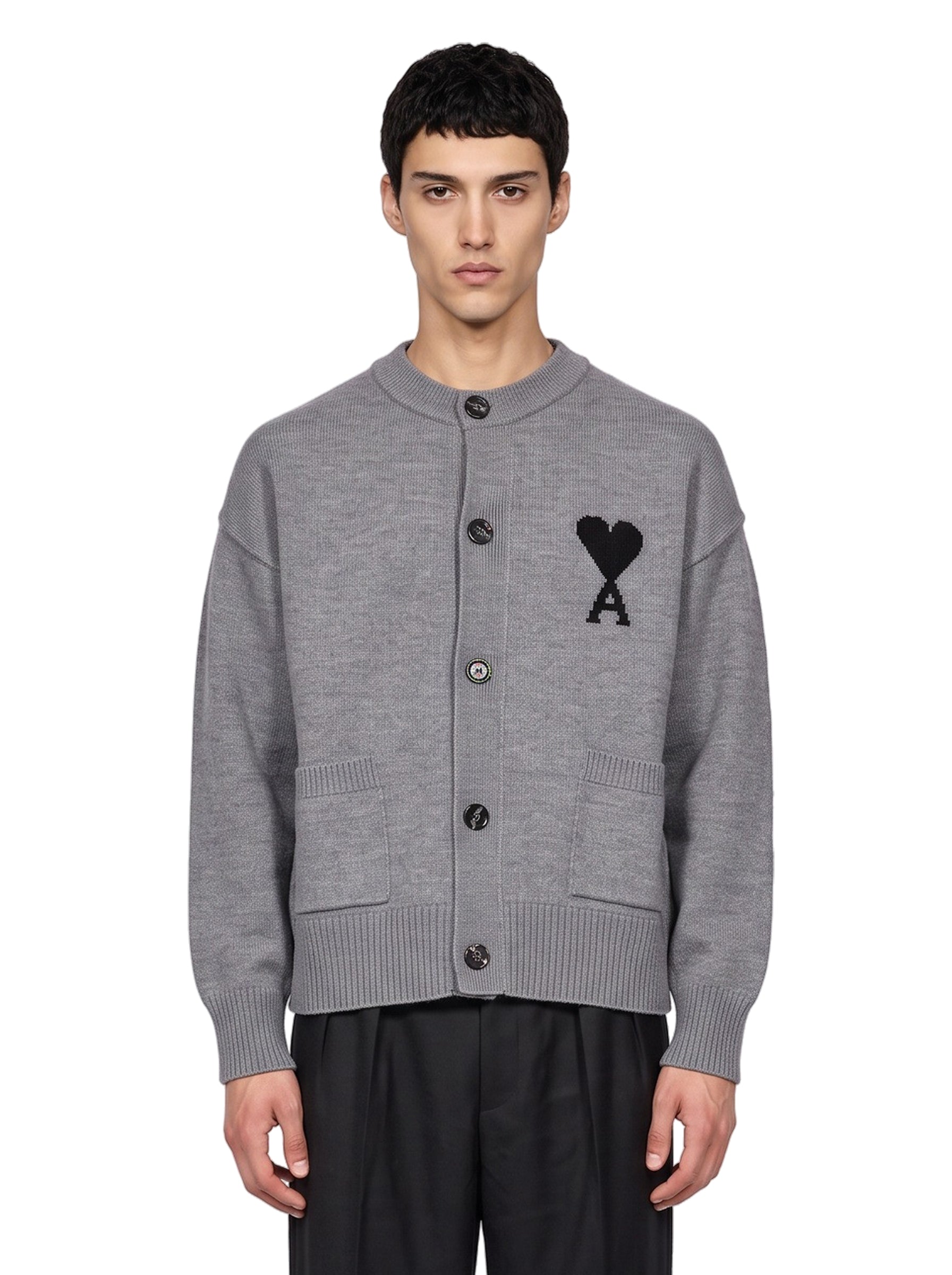 Cardigan girocollo in grigio 