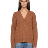 Cardigan a trecce in marrone 