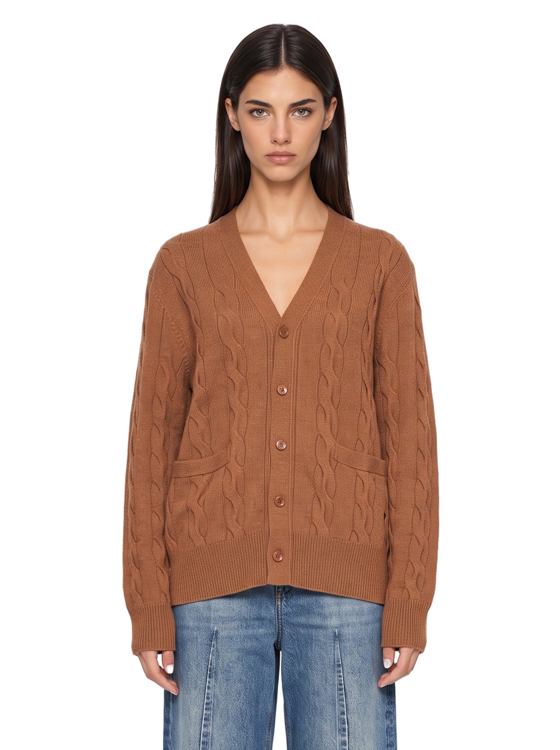 Cardigan a trecce in marrone 