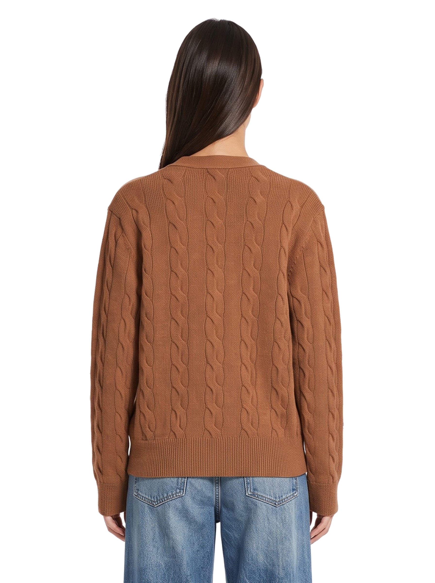 Cardigan a trecce in marrone 