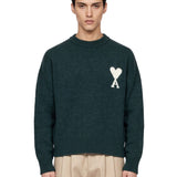 Maglione girocollo in alpaca verde con cuore 