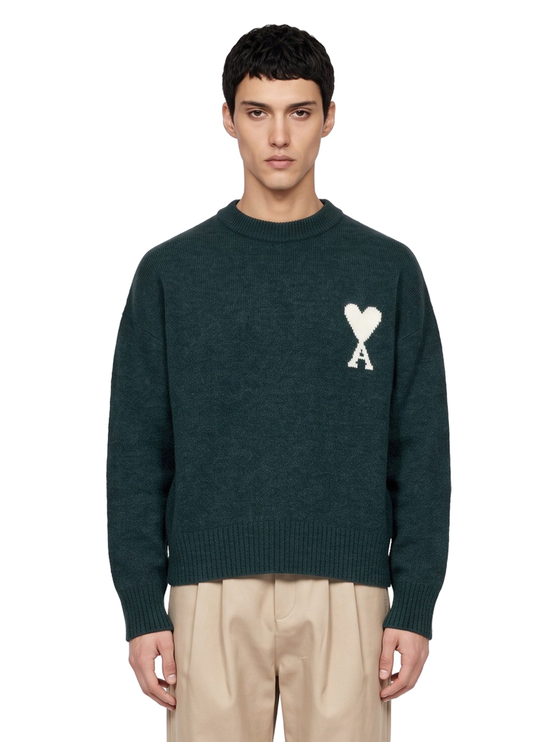 Maglione girocollo in alpaca verde con cuore 