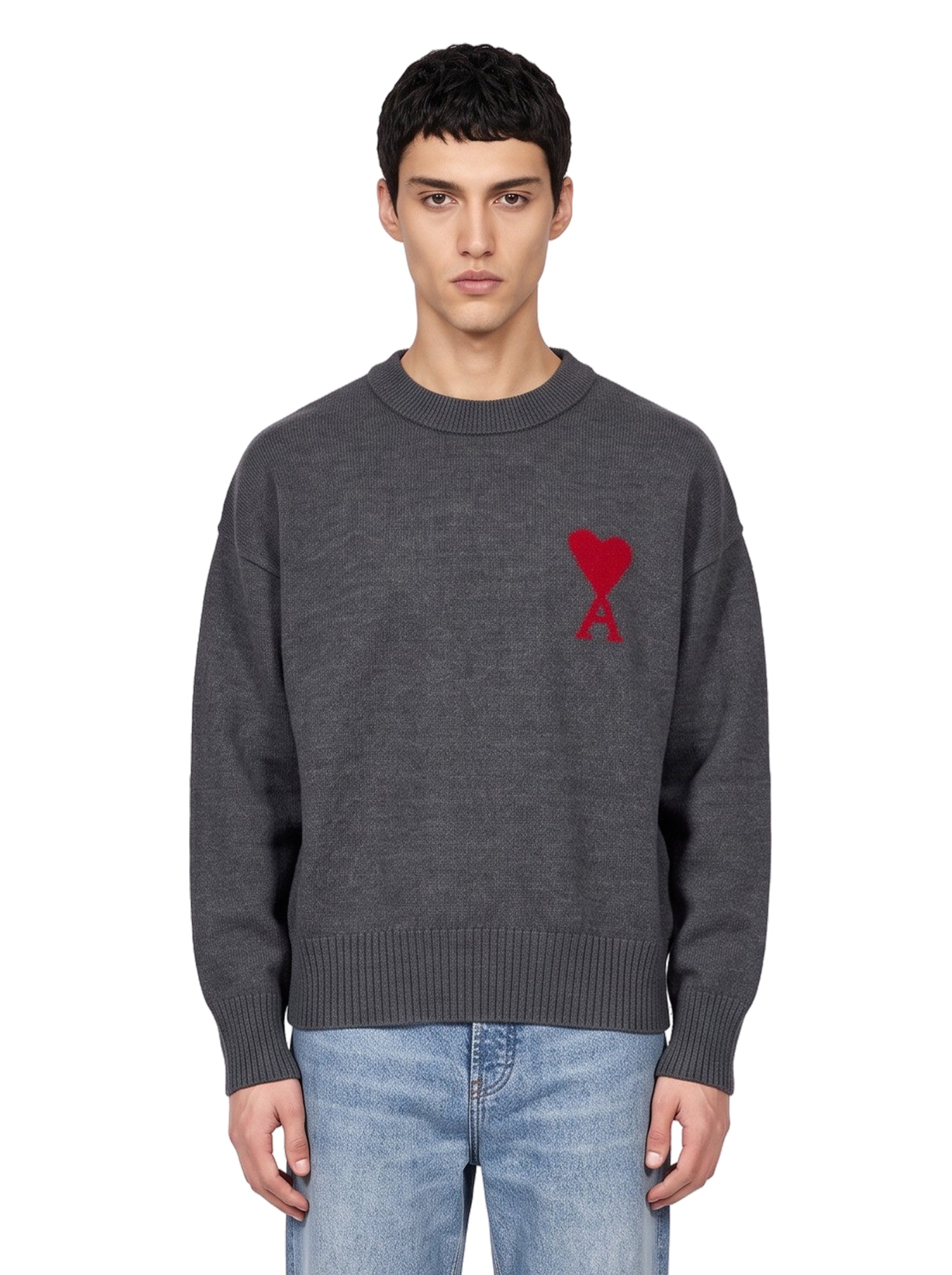 Maglione girocollo in lana grigio 
