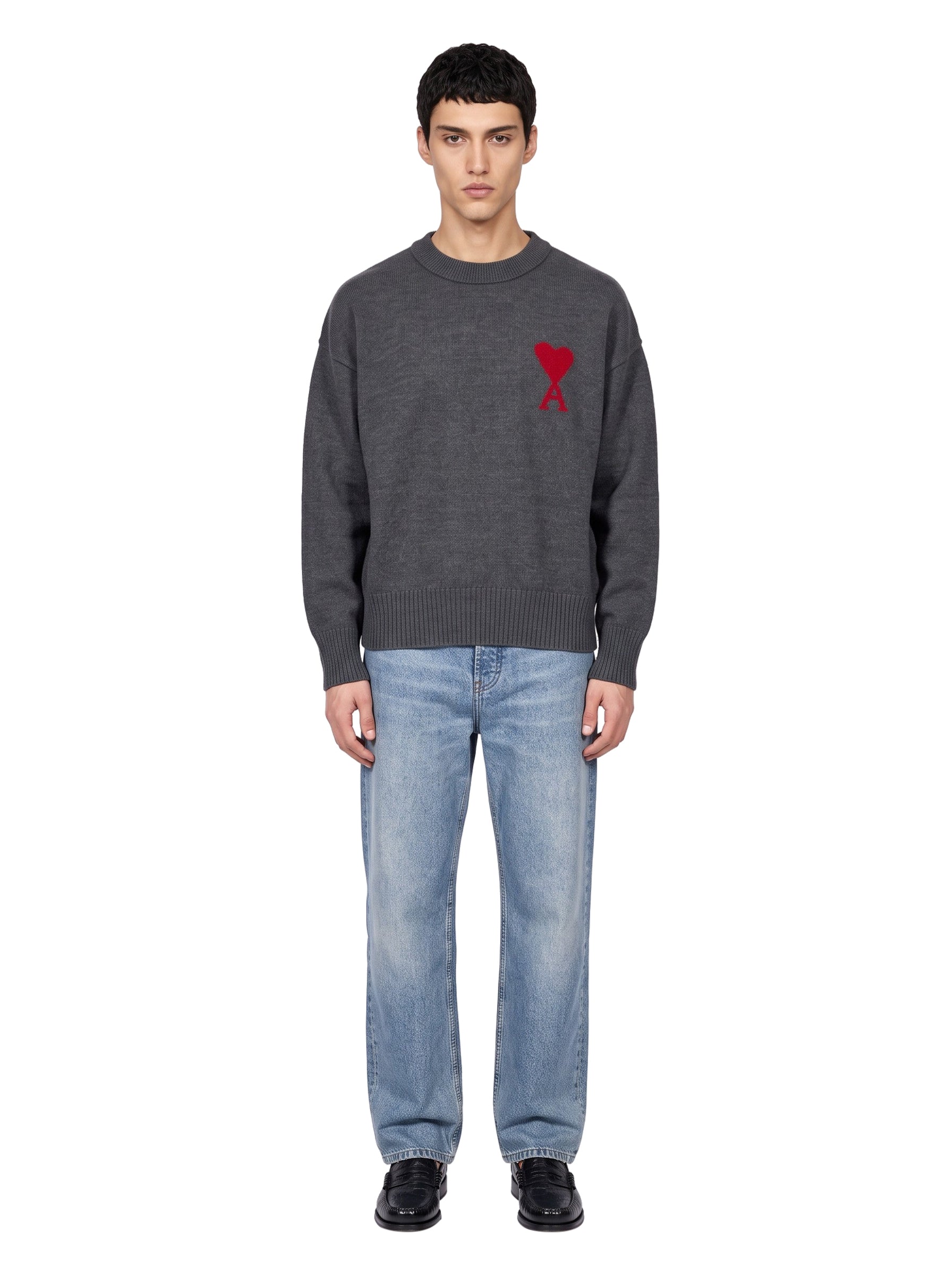 Maglione girocollo in lana grigio 