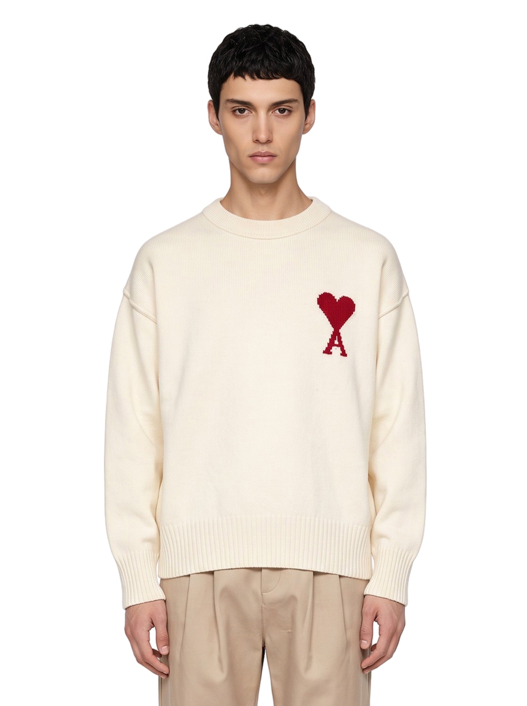 Maglione girocollo in lana avorio 