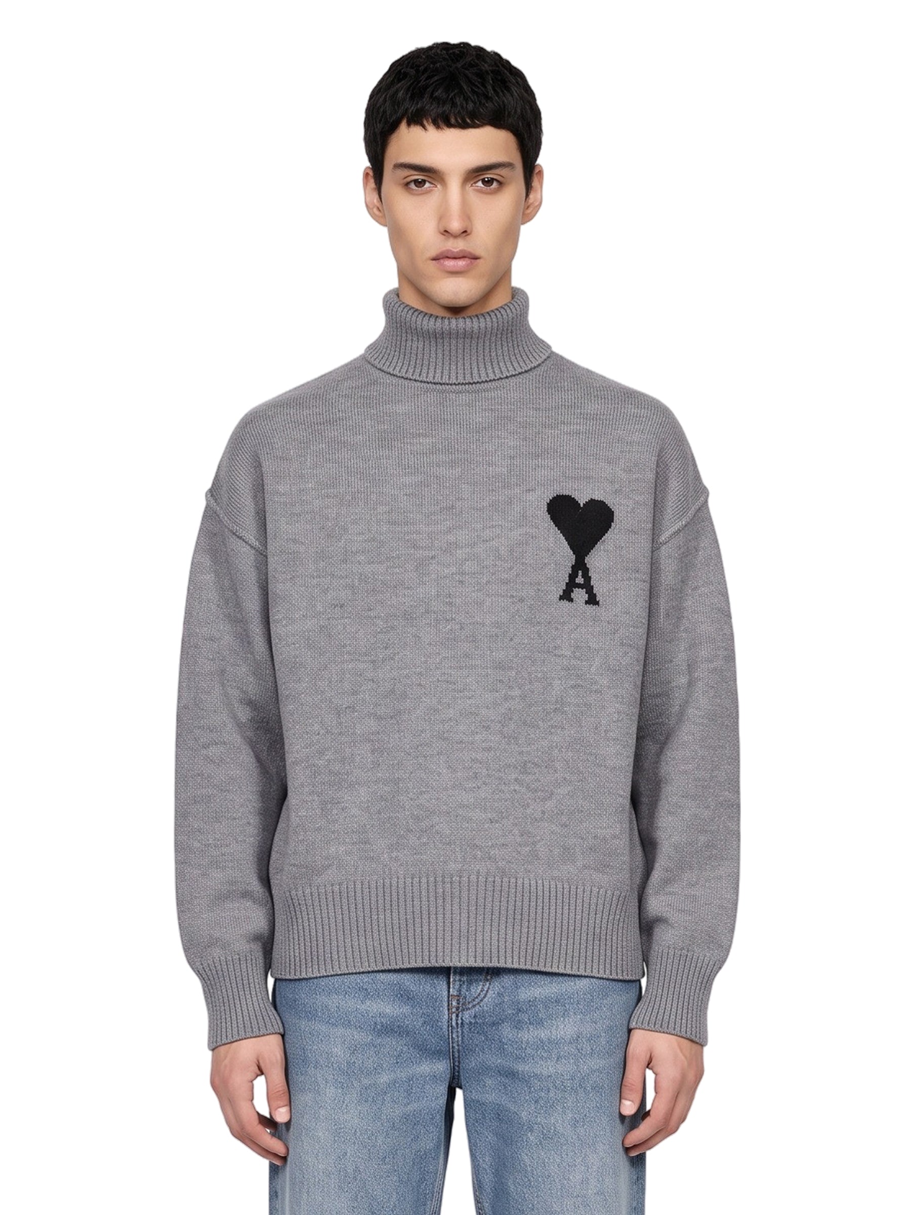 Maglione collo alto in lana grigio 