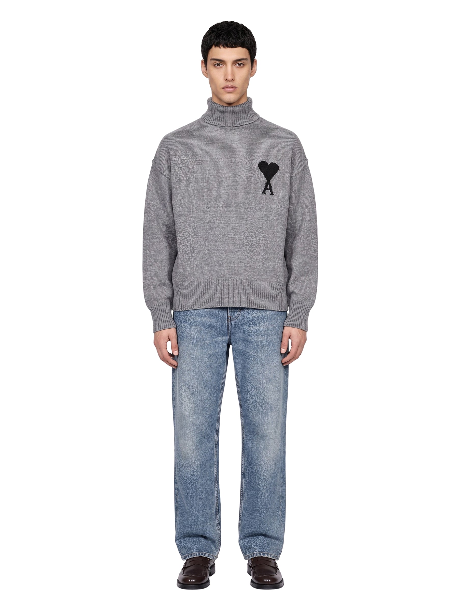 Maglione collo alto in lana grigio 