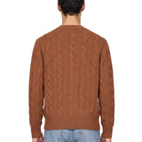 Maglione girocollo con trecce in marrone 