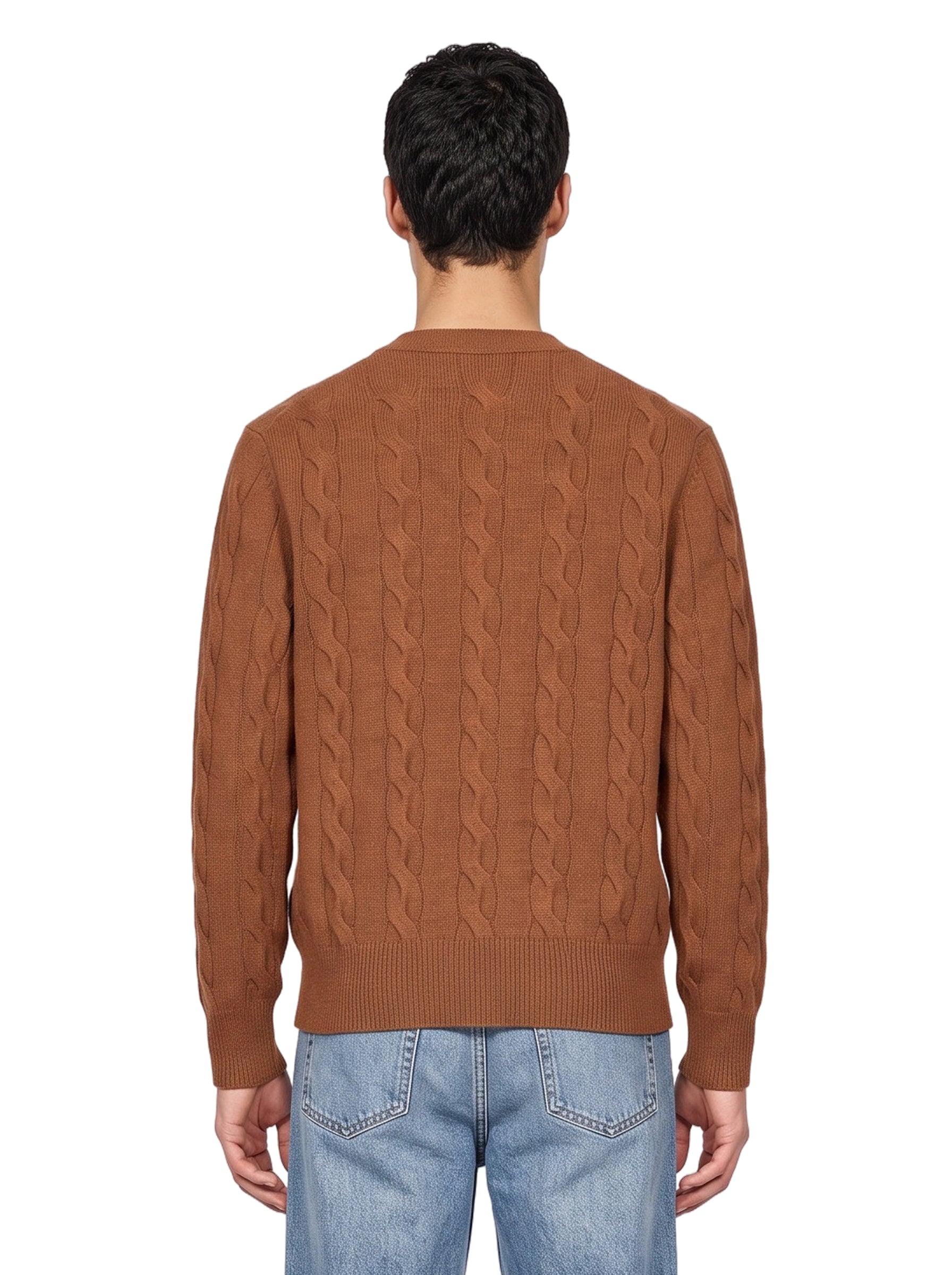 Maglione girocollo con trecce in marrone 