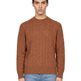 Maglione girocollo con trecce in marrone 