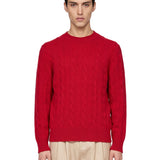 Maglione girocollo con trecce in rosso 